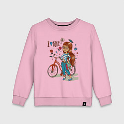 Свитшот хлопковый детский Девушка с велосипедом, цвет: светло-розовый