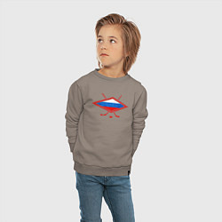 Свитшот хлопковый детский Флаг России хоккей, цвет: утренний латте — фото 2