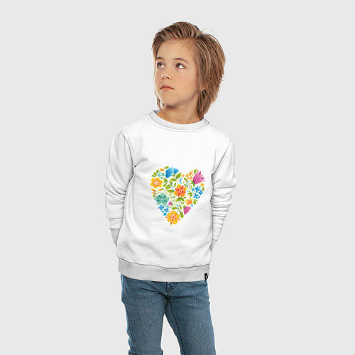 Детский свитшот Цветочный орнамент в форме сердца Любовь / Белый – фото 4