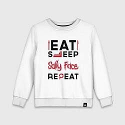 Свитшот хлопковый детский Надпись: eat sleep Sally Face repeat, цвет: белый