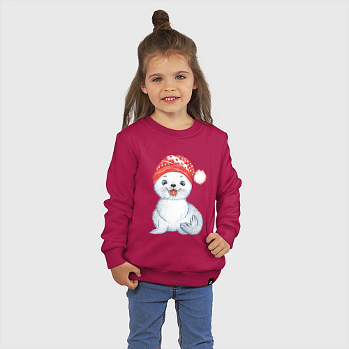 Детский свитшот Новогодний тюлень / Маджента – фото 3