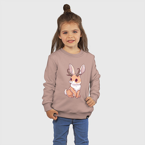 Детский свитшот Кролик с рожками - кролик олень / Пыльно-розовый – фото 3