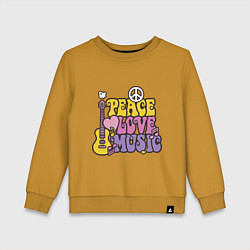 Свитшот хлопковый детский Мир любовь и музыка, цвет: горчичный