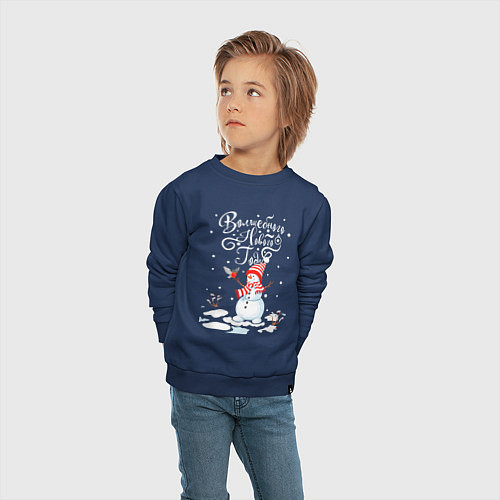 Детский свитшот Новогодний снеговик / Тёмно-синий – фото 4