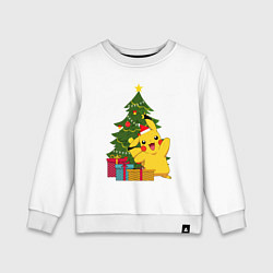 Свитшот хлопковый детский Новогодний Пикачу и елка, цвет: белый