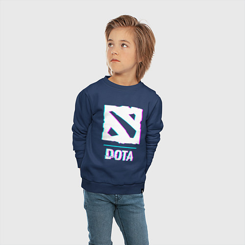 Детский свитшот Dota в стиле glitch и баги графики / Тёмно-синий – фото 4