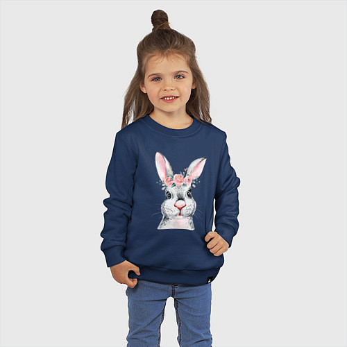 Детский свитшот Кролик в цветах / Тёмно-синий – фото 3