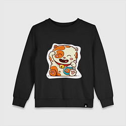 Свитшот хлопковый детский Kitten and fish, цвет: черный