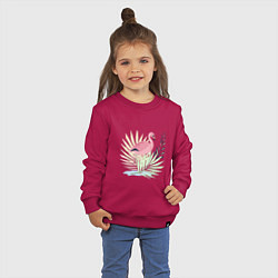 Свитшот хлопковый детский Розовый фламинго на фоне листьев, цвет: маджента — фото 2