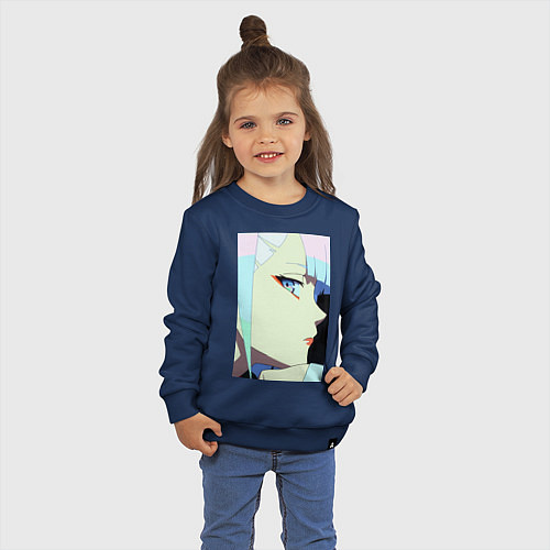 Детский свитшот Люси со скучающим взглядом - аниме Киберпанк Бегущ / Тёмно-синий – фото 3