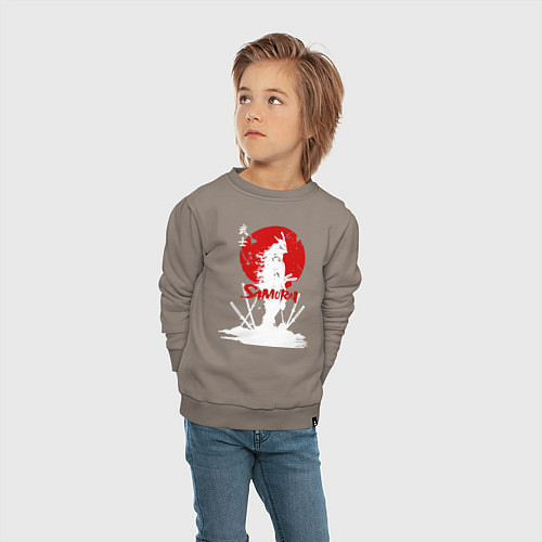 Детский свитшот Белый самурай, катаны и красное солнце / Утренний латте – фото 4