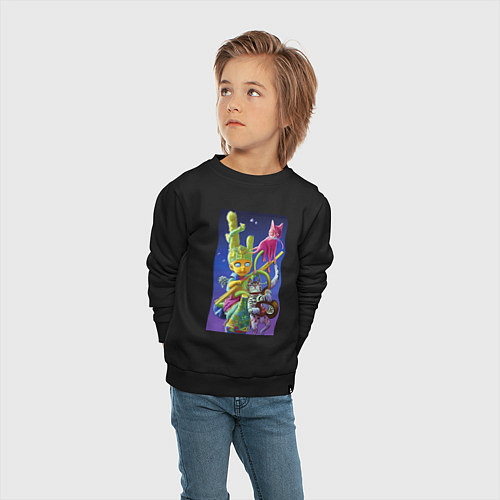 Детский свитшот Звёздный пацан с двумя котами - нейросеть - fantas / Черный – фото 4