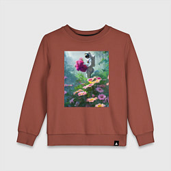 Свитшот хлопковый детский Космонавт на цветочной планете, цвет: кирпичный