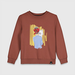 Свитшот хлопковый детский Девушка с собачкой, цвет: кирпичный
