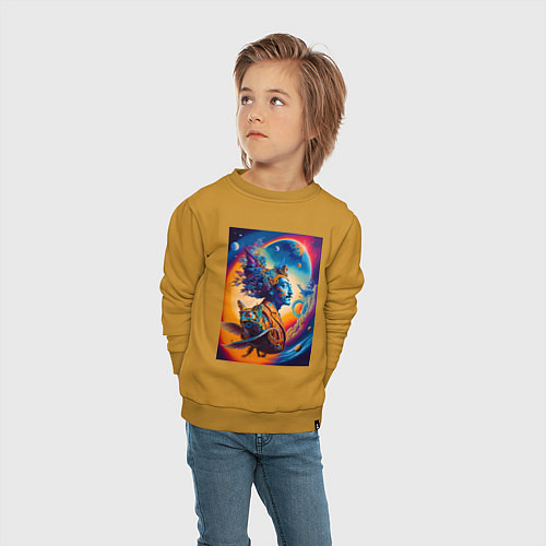 Детский свитшот Salvador Dali - space portrait - neural network / Горчичный – фото 4