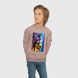 Свитшот хлопковый детский Cyberpunk - character - neural network, цвет: пыльно-розовый — фото 2