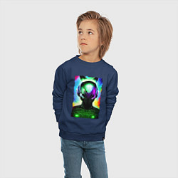 Свитшот хлопковый детский Портрет пришельца - нейросеть - неоновое свечение, цвет: тёмно-синий — фото 2