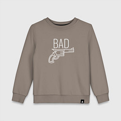Свитшот хлопковый детский Bad надпись с револьвером, цвет: утренний латте