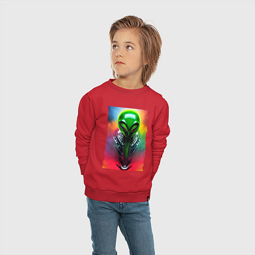 Детский свитшот Alien - neural network - art - neon glow / Красный – фото 4