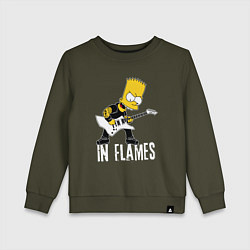Свитшот хлопковый детский In Flames Барт Симпсон рокер, цвет: хаки