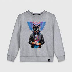 Детский свитшот Модная чёрная кошечка в кожаной куртке