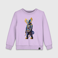 Свитшот хлопковый детский Слон - киберпанк - нейросеть, цвет: лаванда