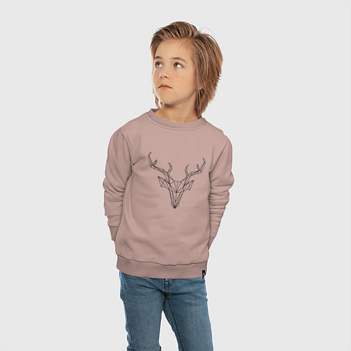 Детский свитшот Черная полигональная голова оленя / Пыльно-розовый – фото 4