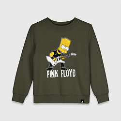 Свитшот хлопковый детский Pink Floyd Барт Симпсон рокер, цвет: хаки