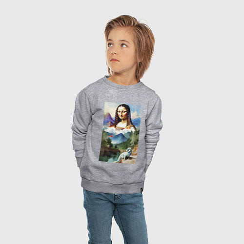 Детский свитшот Джоконда и её любимый дракончик - акварель / Меланж – фото 4
