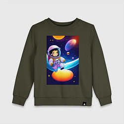 Свитшот хлопковый детский Мультяшный астронавт, цвет: хаки