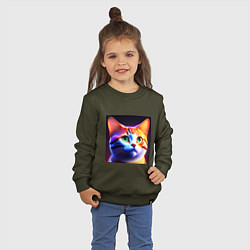 Свитшот хлопковый детский Милый котик с большими глазами, цвет: хаки — фото 2