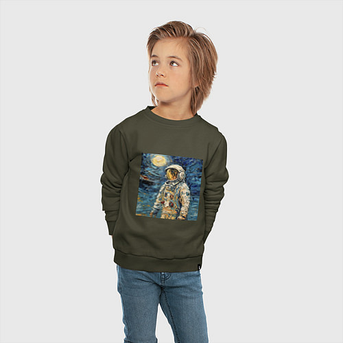 Детский свитшот Космонавт на луне в стиле Ван Гог / Хаки – фото 4