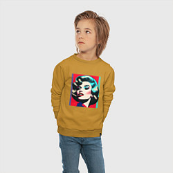 Свитшот хлопковый детский Поп-арт портрет женщины, цвет: горчичный — фото 2