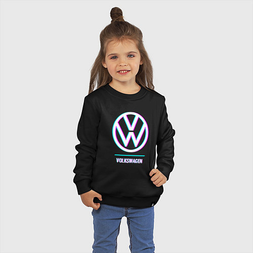 Детский свитшот Значок Volkswagen в стиле glitch / Черный – фото 3