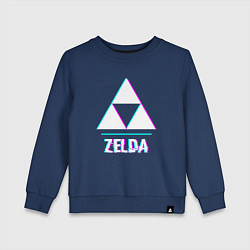 Свитшот хлопковый детский Zelda в стиле glitch и баги графики, цвет: тёмно-синий