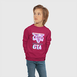 Свитшот хлопковый детский GTA в стиле glitch и баги графики, цвет: маджента — фото 2