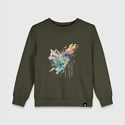 Свитшот хлопковый детский Акварельный гордый волк, цвет: хаки