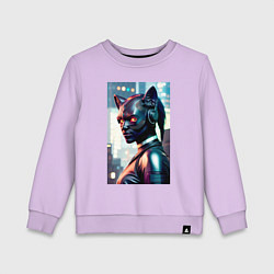 Свитшот хлопковый детский Чёрная пантера - нейросеть - киберпанк, цвет: лаванда