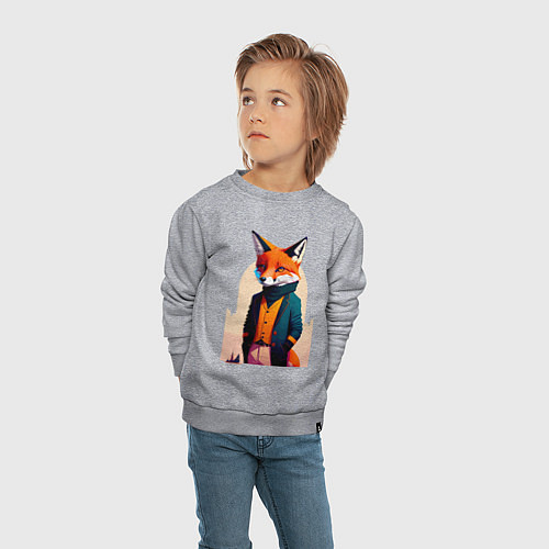 Детский свитшот Лис-модник - нейросеть / Меланж – фото 4
