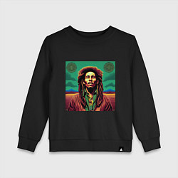 Свитшот хлопковый детский Digital Art Bob Marley in the field, цвет: черный