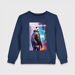 Свитшот хлопковый детский Dont turn around - cool panda - motto, цвет: тёмно-синий