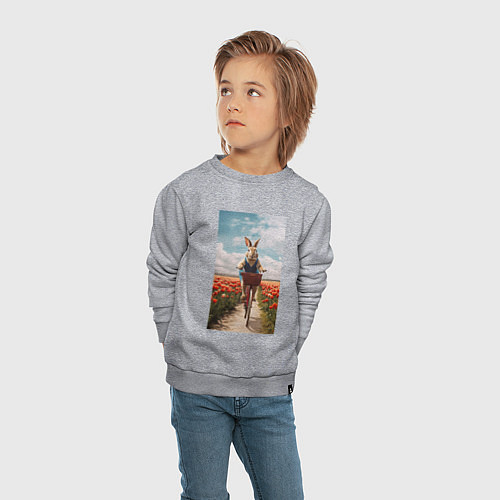 Детский свитшот Заяц едет на велосипеде / Меланж – фото 4