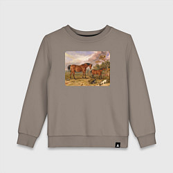 Свитшот хлопковый детский Две лошади и две собаки, цвет: утренний латте
