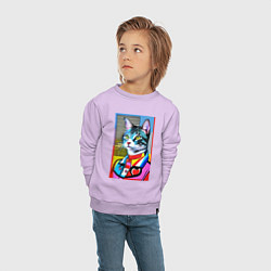 Свитшот хлопковый детский Стильный кот - поп-арт, цвет: лаванда — фото 2