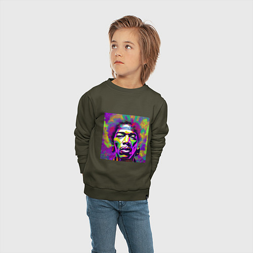 Детский свитшот Jimi Hendrix in color Glitch Art / Хаки – фото 4