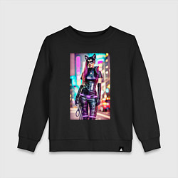 Свитшот хлопковый детский Cyberpunk - cat girl - neural network, цвет: черный