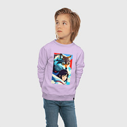 Свитшот хлопковый детский Девочка и волк - аниме - нейросеть, цвет: лаванда — фото 2