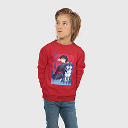 Свитшот хлопковый детский Девочка со своим другом волком - аниме, цвет: красный — фото 2