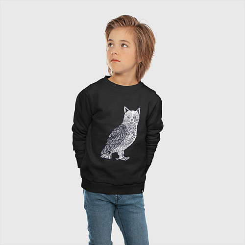 Детский свитшот Кошка сова / Черный – фото 4