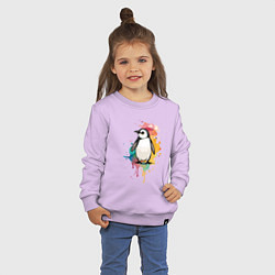 Свитшот хлопковый детский Красочный пингвин, цвет: лаванда — фото 2